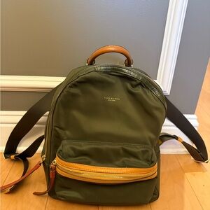 Tory Burch Perry Small Perry Nylon Zip Backpack - Green with leather trim
